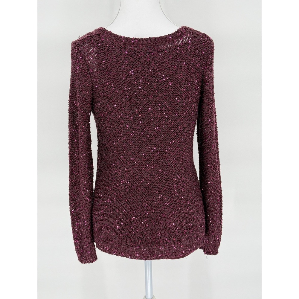 Holiday Sparkly Apt. 9 Sequin Long Sleeve V Neck Sweater PS Burgundy - Picture 3 of 5